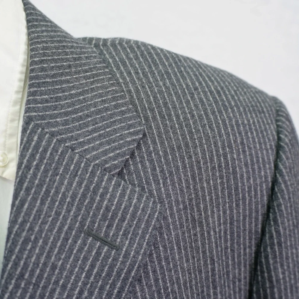 Canali Saks Fifth Ave Super 120's Flannel Wool Striped Gray Suit‎ Jacket 42L